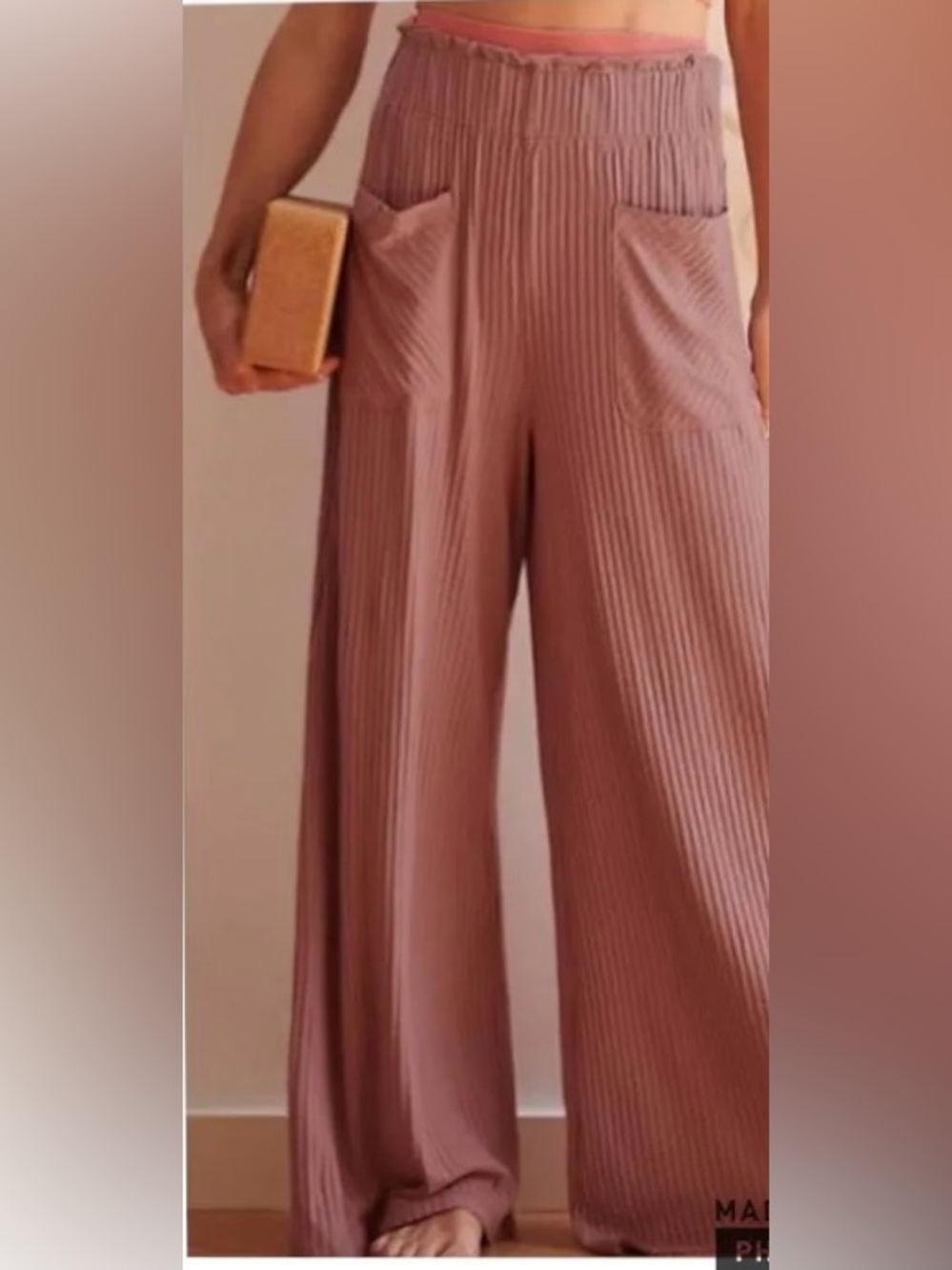 Natural life boho dusty rose pull on super wide leg comfy ribbed lounge pants XS